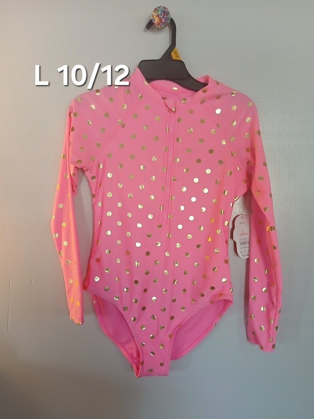 wonder nation Pink Long-Sleeve One-Piece with Gold Polka Dots